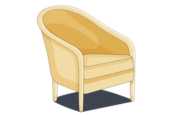 A yellow chair sitting on top of a black floor.
